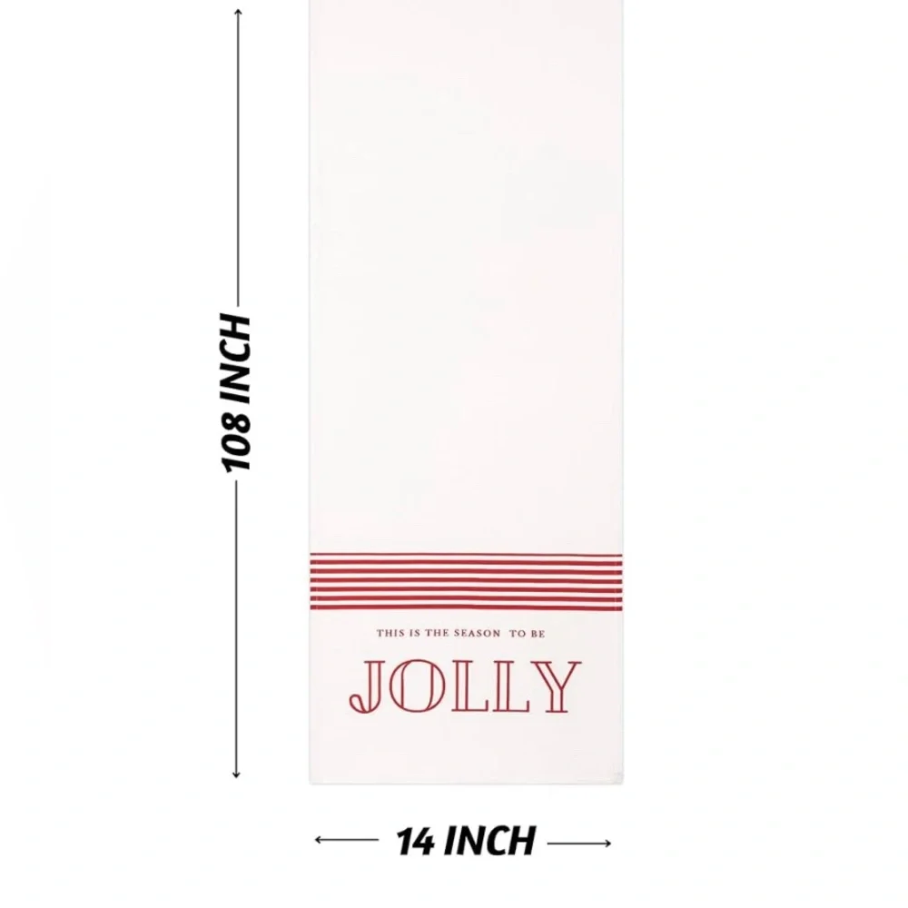 Christmas Jolly Season Table Runner 108 Inches for Christmas White Red NWT